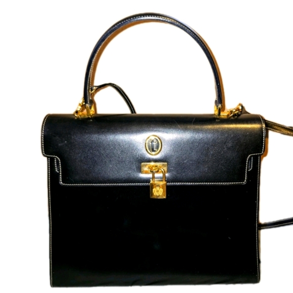 A. Textoni Black Leather Handbag With Lock - Picture 1 of 10